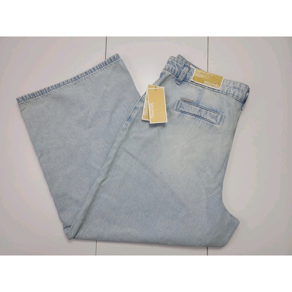 Michael Kors Selma Crop Wide Leg Jeans Women's Size 12 High Rise Light Wash New